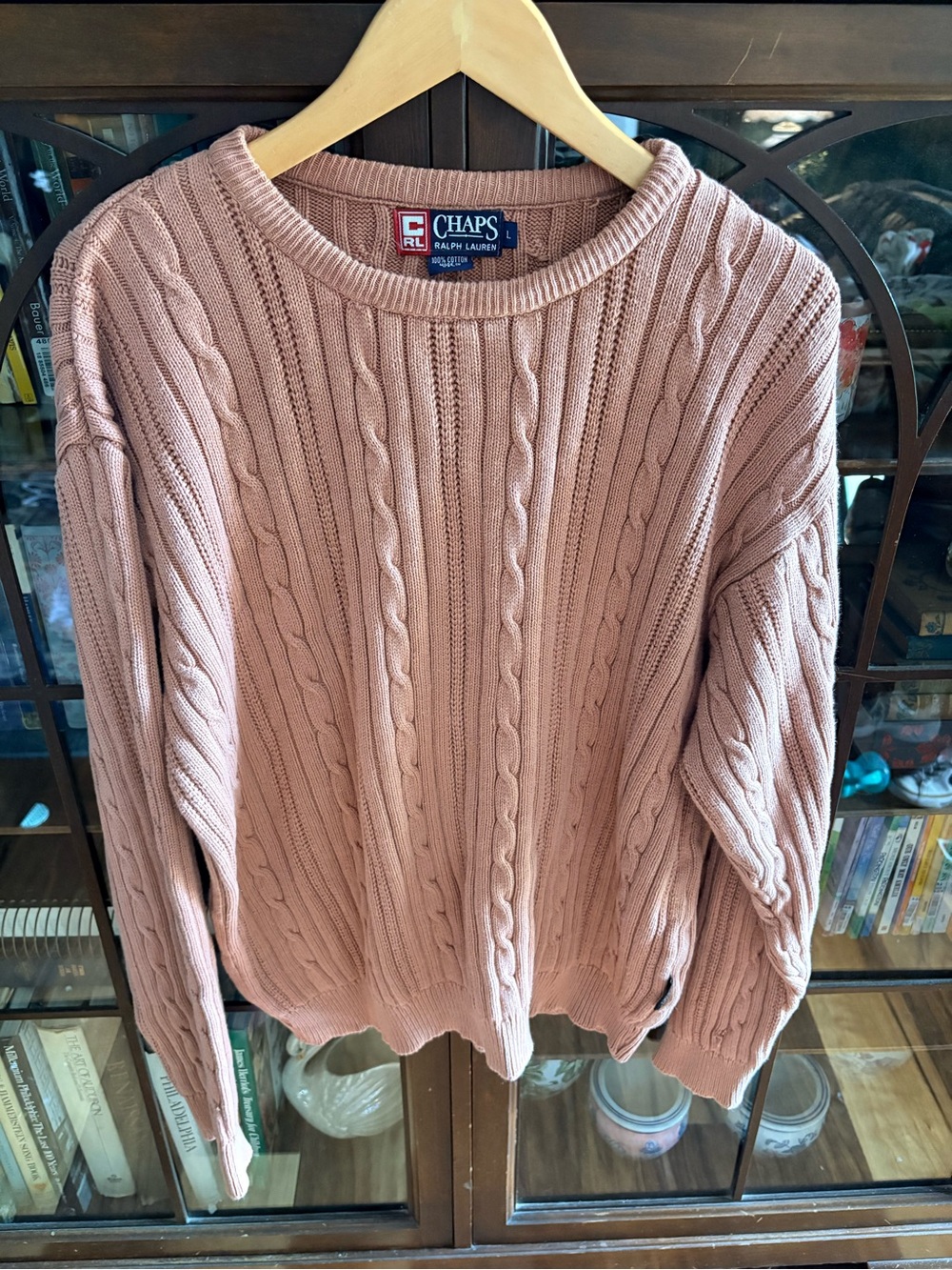 Chaps Ralph Lauren Cableknit Tan Crewneck Cotton Sweater